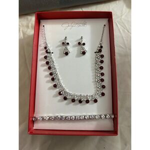 3‎ Piece Silver Tone Jewelry Set featuring Beautifully Set Red Stones. NWT